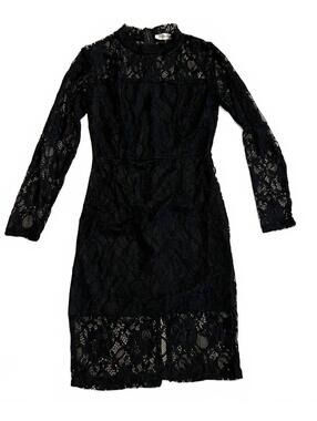 GenShuo Black Lace Long Sleeve Sheath Dress Small